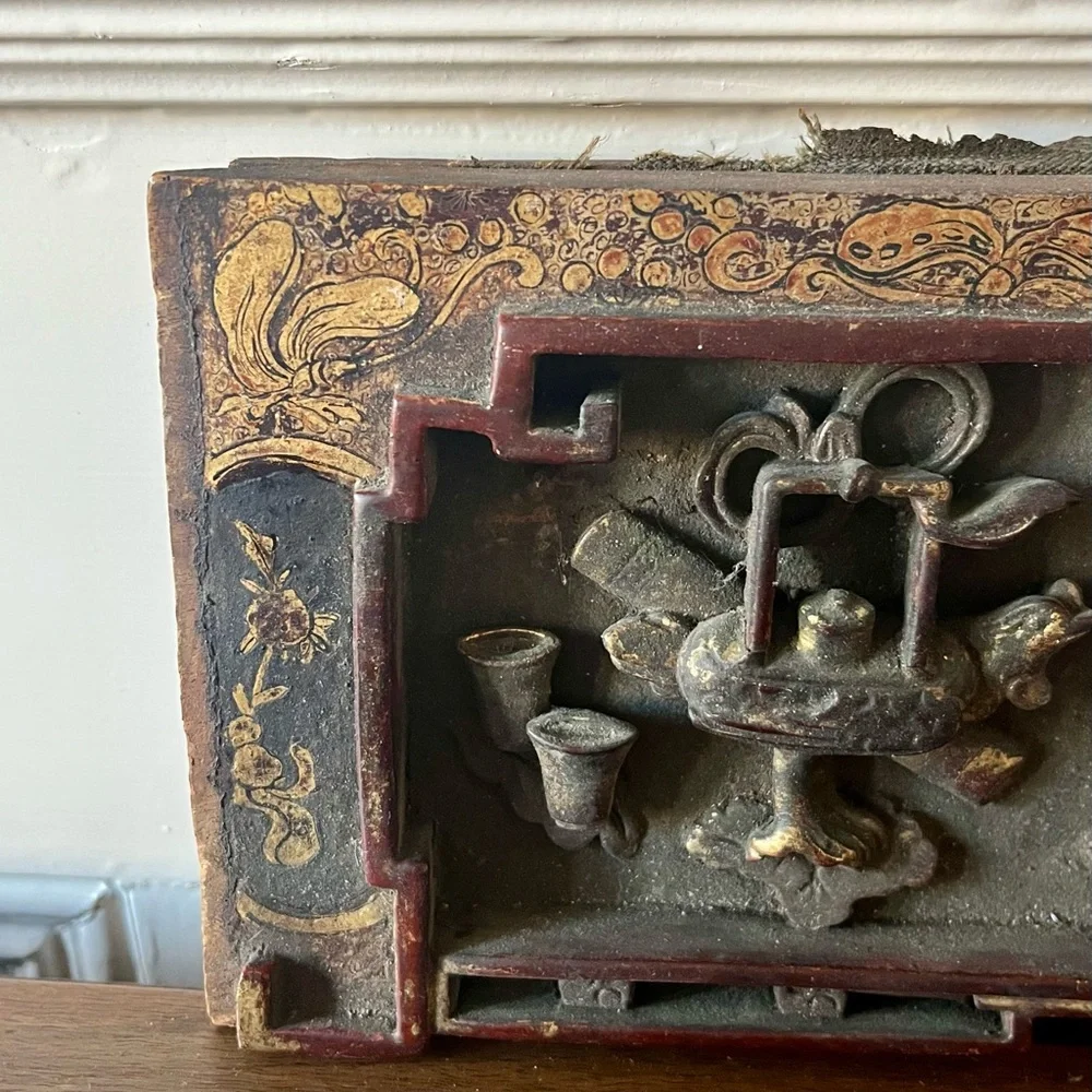 Antique Chinese Hand-Carved Wood Architectural Panel